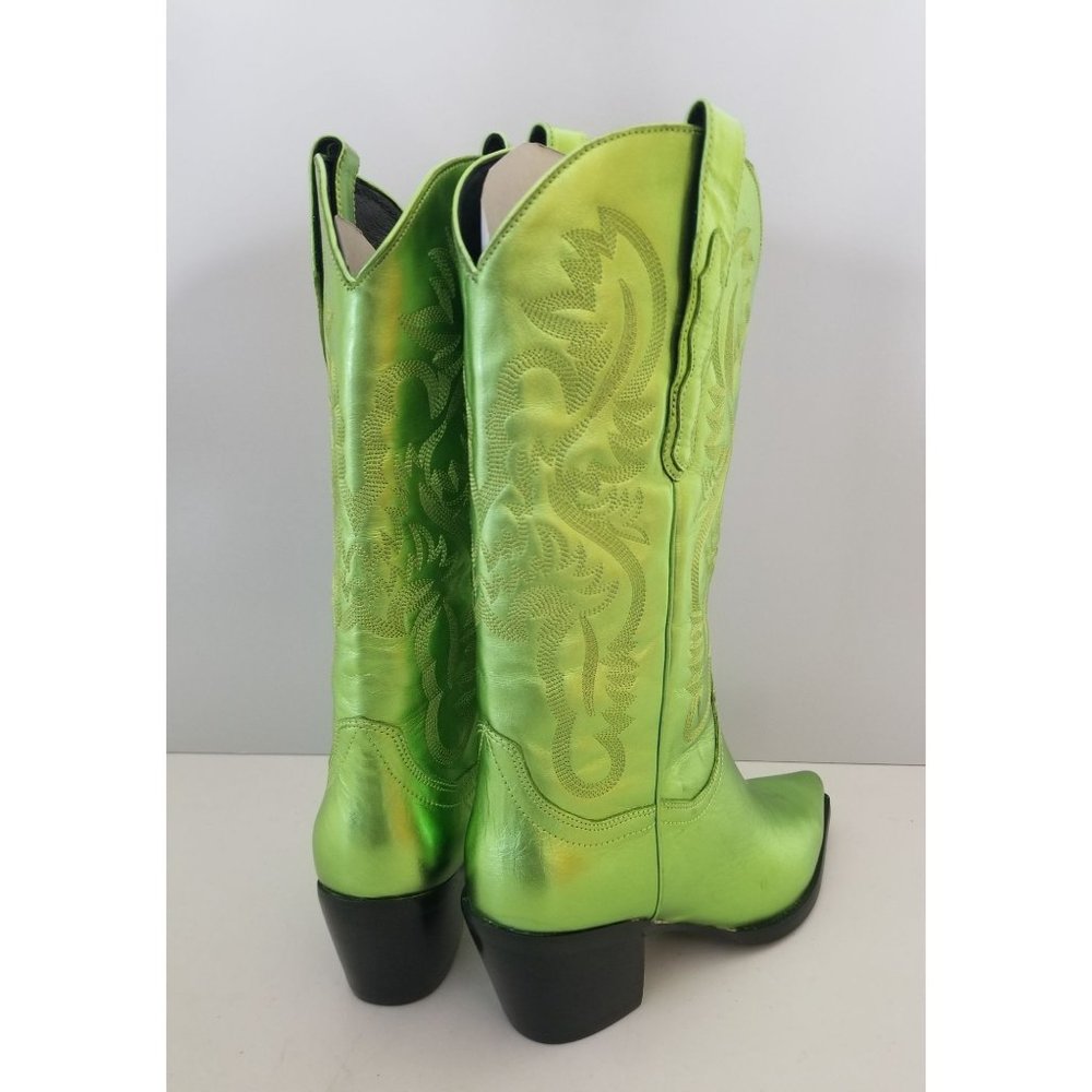 Free People Dagget Western Boots Green Metallic Leather Womens Size 10 - Picture 3 of 6